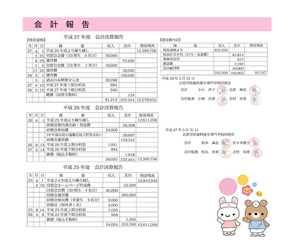 平成25年度 平成27年度 会計報告 北原学院歯科衛生専門学校同窓会